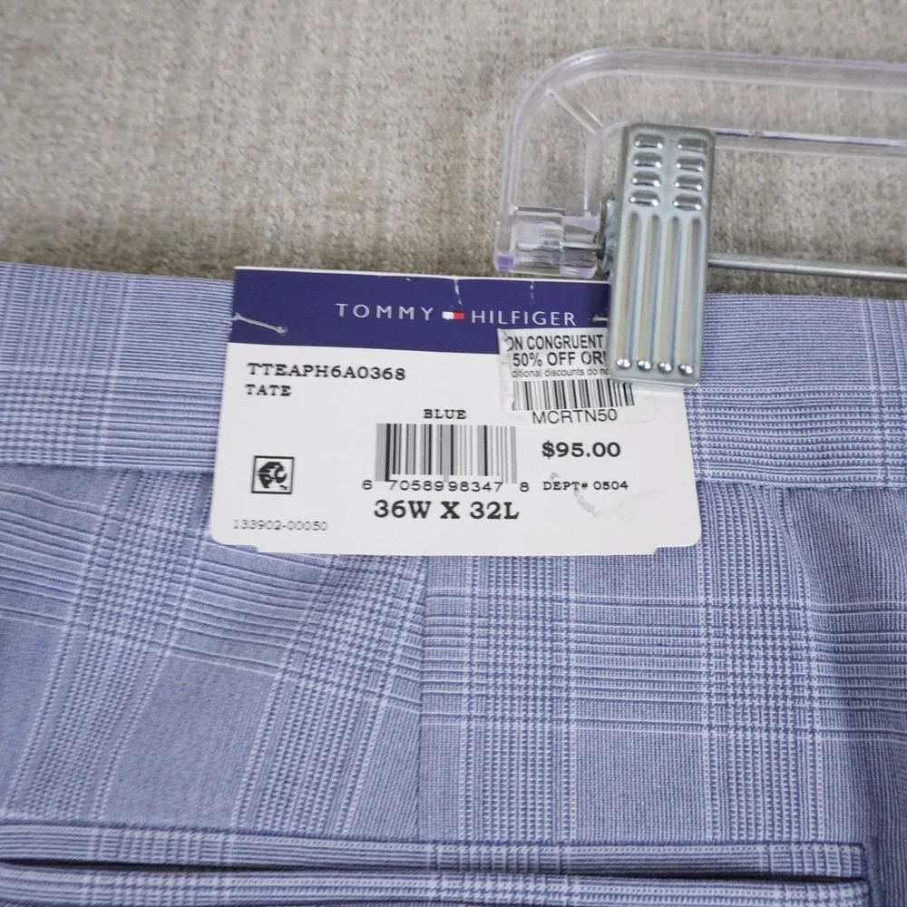 Tommy Hilfiger Mens TH Flex Tate Modern Fit Stretch Plaid Dress Pants Blue 46x32